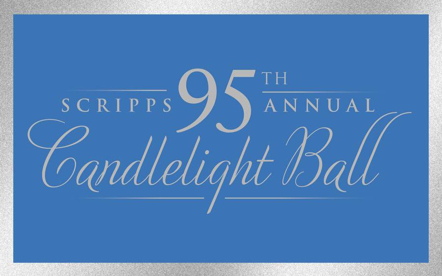 Scripps 95th Annual Candlelight Ball light blue graphic with silver font.