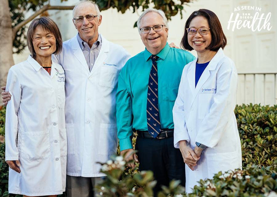 Michael Timson pictured with his Scripps caregivers who he honored with a donation on Doctors' Day.