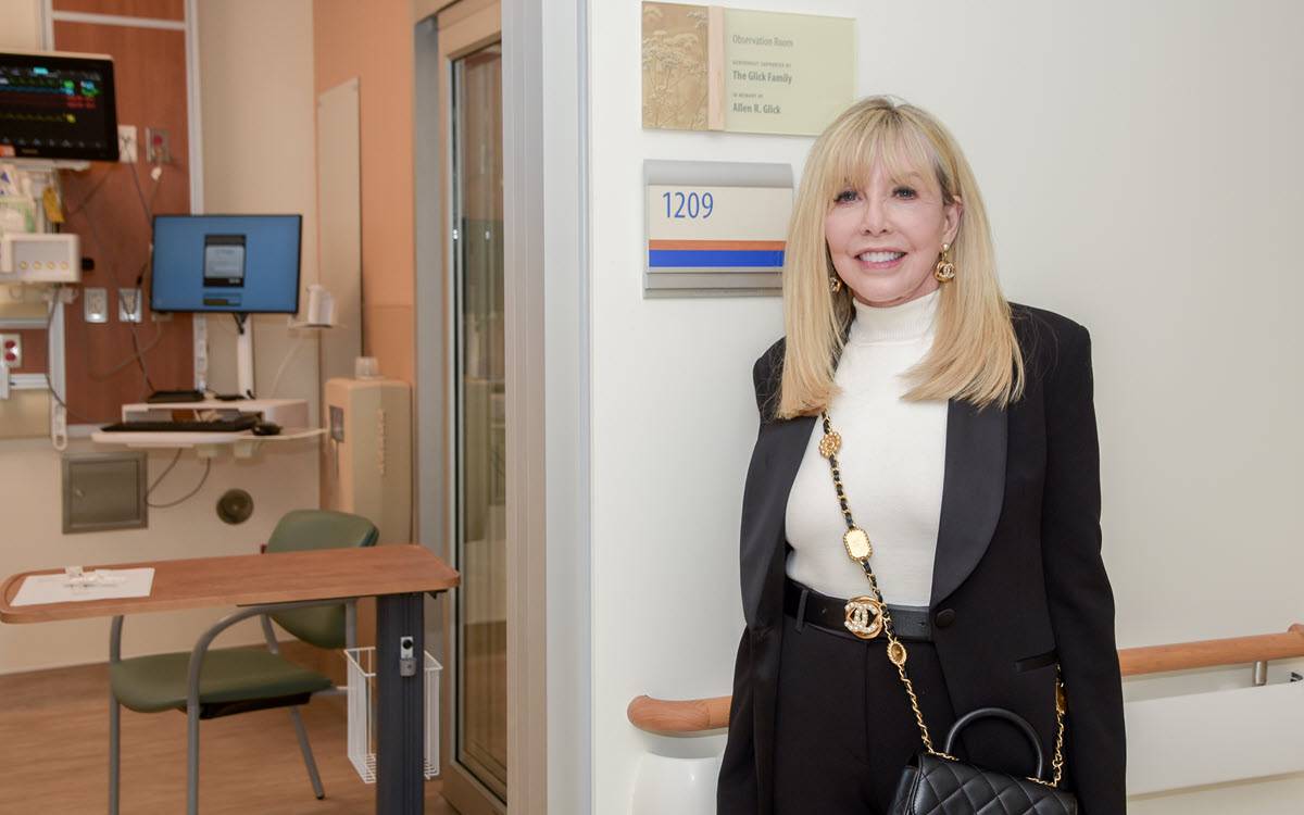 Kathy Glick pictured in front of the The Glick Family observation unit at Scripps Memorial Hospital La Jolla.