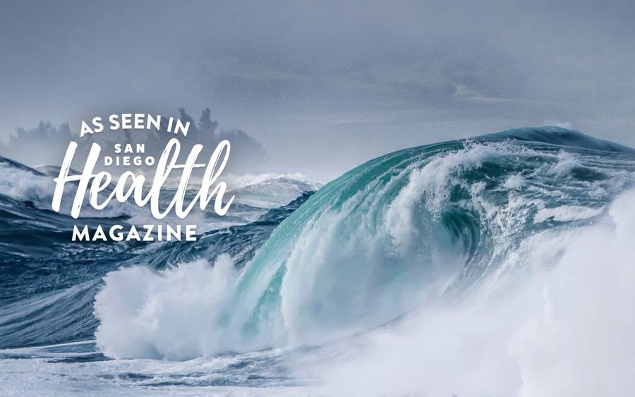 Large ocean waves created by a perfect storm. San Diego Health Magazine