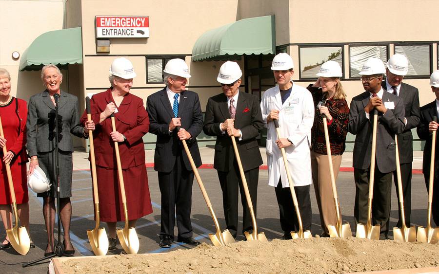 Prebys (center) is at the 2010 groundbreaking of the Conrad Prebys Emergency and Trauma Center at Scripps Mercy Hospital, San Diego, which was his first gift of $10 million to Scripps.