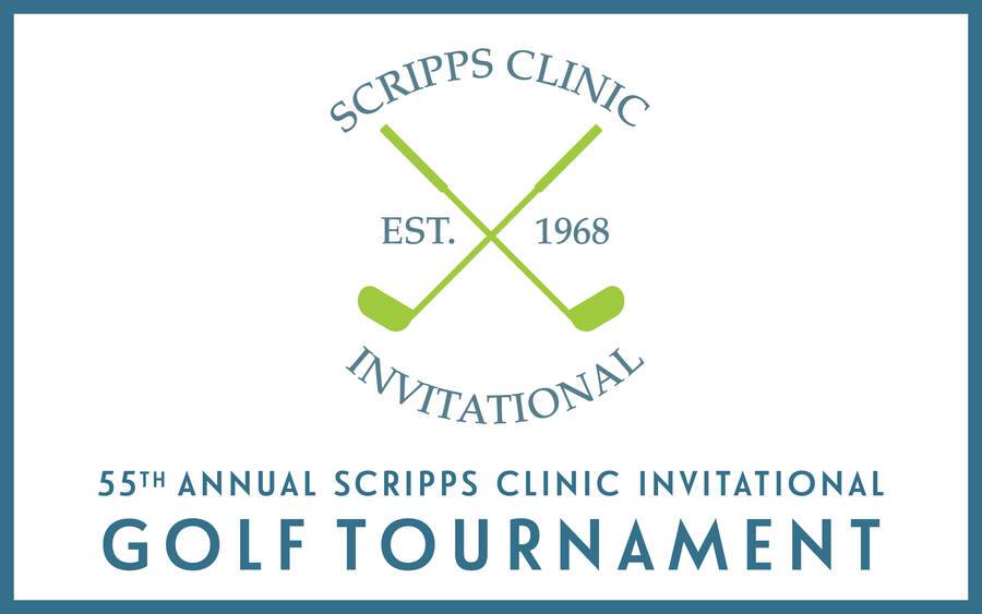 55th annual Scripps Clinic Invitational Golf Tournament - logo with two green golf clubs. established 1968