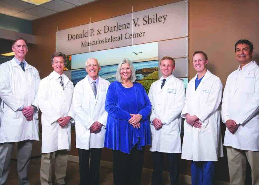 Darlene Shiley smiles alongside Scripps providers at the Donald P. & Darlene V. Shiley Musculoskeletal Center named in honor of her late husband.