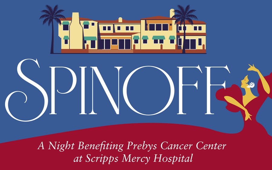 Spinoff - A night benefiting Prebys Cancer Center at Scripps Mercy Hospital - logo with a graphic of a lady dancing the tango
